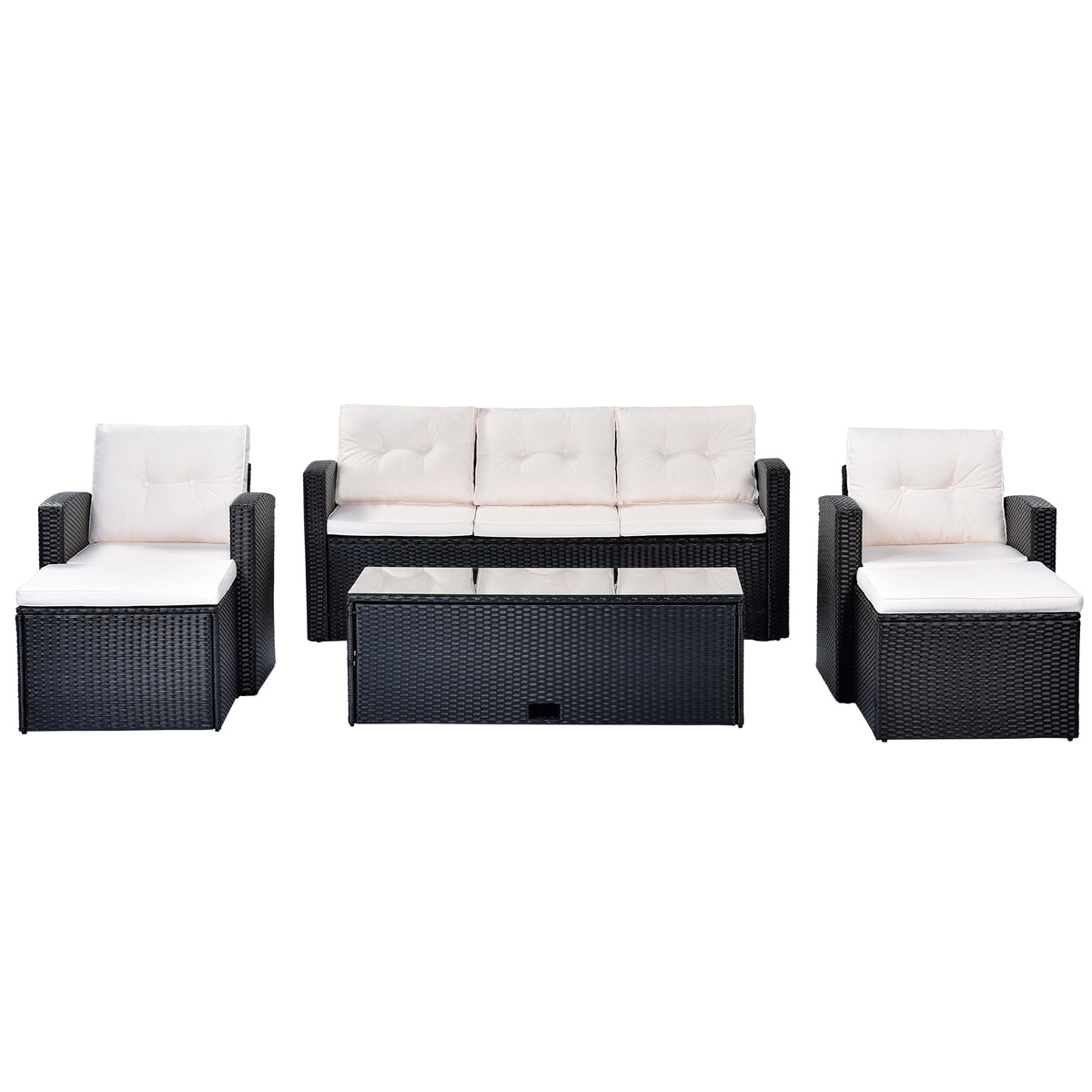6-piece PE rattan Patio Sectional Set with coffee table, ottomans, removable cushions Y7617