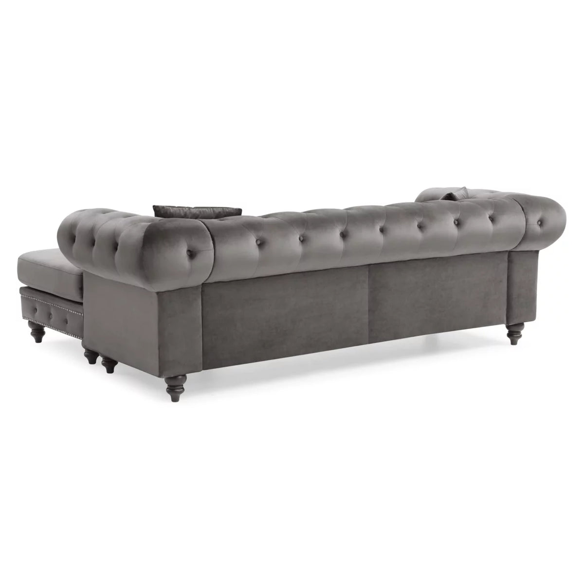 Dark Gray Velvet L-Shape 3-Seater Sofa with 2-Throw Pillow U706