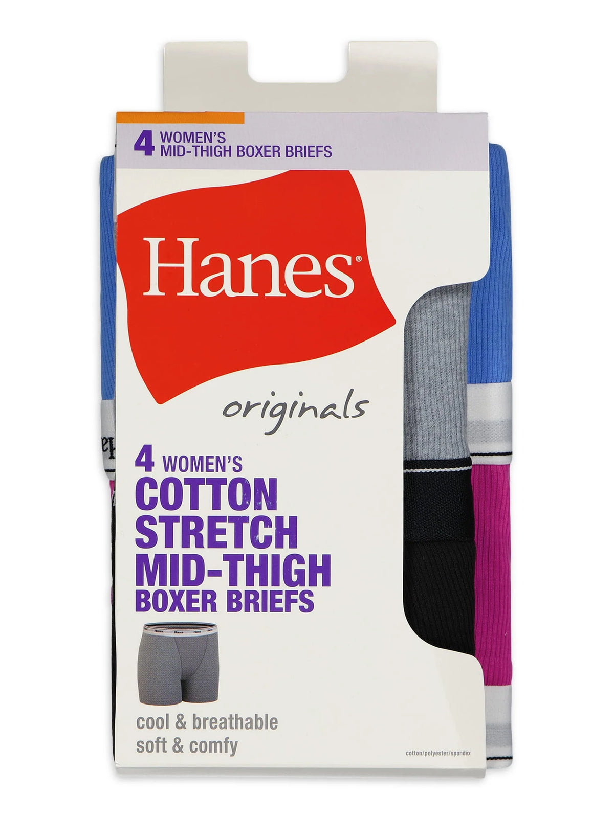 Breathable Cotton Stretch Mid-Thigh Boxer Brief Underwear 4-Pack S681099