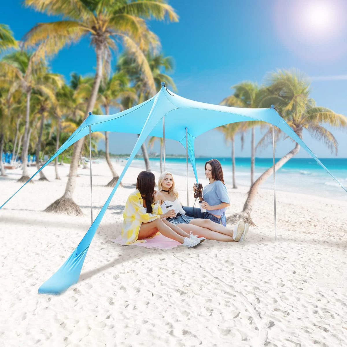 11.5x10 FT Pop Up Beach Tent Sun Shelter 8-10 Persons UPF 50+ Windproof Water Assistant Lycra Fabric 4 Pole Dark Blue W63214