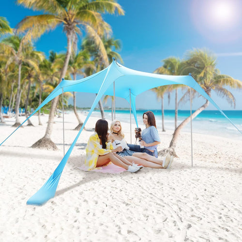11.5x10 FT Pop Up Beach Tent Sun Shelter 8-10 Persons UPF 50+ Windproof Water Assistant Lycra Fabric 4 Pole Dark Blue W63214