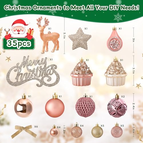 2 FT Mini Christmas Tree with Lights and 35 PCS Pink Ornaments X223462