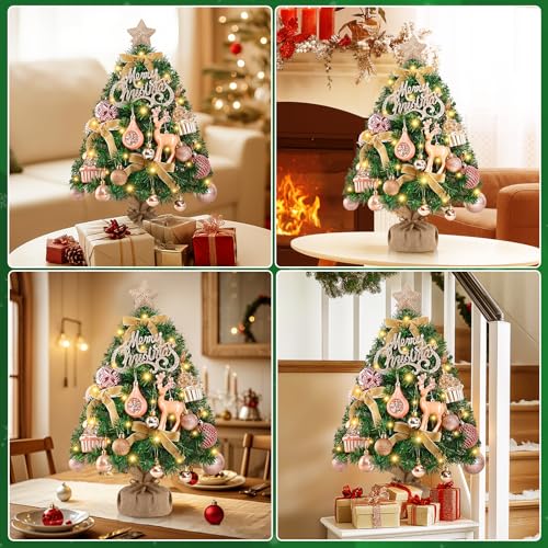 2 FT Mini Christmas Tree with Lights and 35 PCS Pink Ornaments X223462