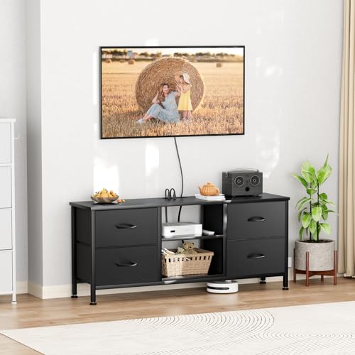 Black 4 Drawer TV Stand with Open Shelves K591885