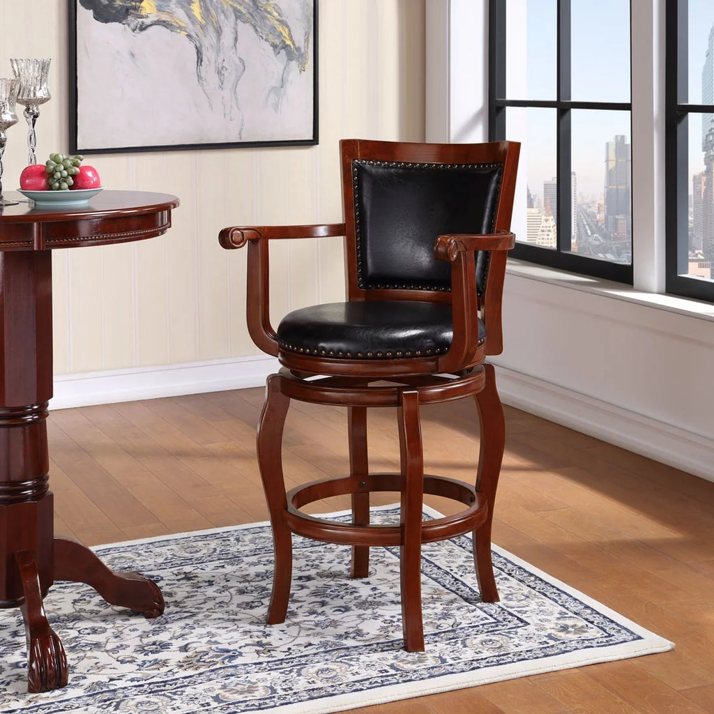 Black Cherry Wood Swivel Bar Stool with Arms E227