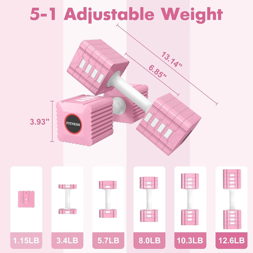 Adjustable Dumbbell Set, 3.4lb, 5.7lb, 8.0lb, 10.3lb, 12.6lb Hand Weights Set R301938
