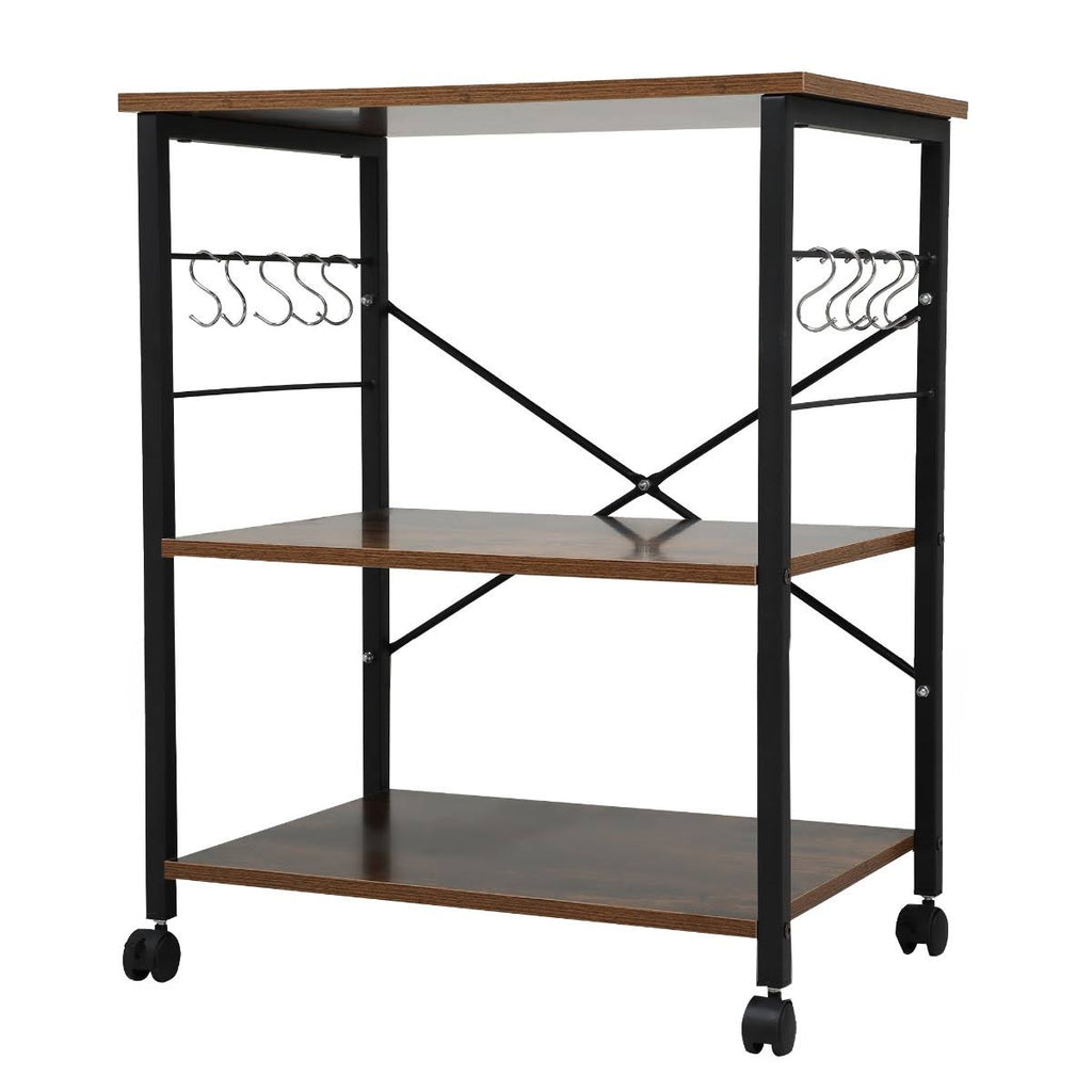 3-Tier Wood Kitchen Cart with Storage Space on Wheels Q800929