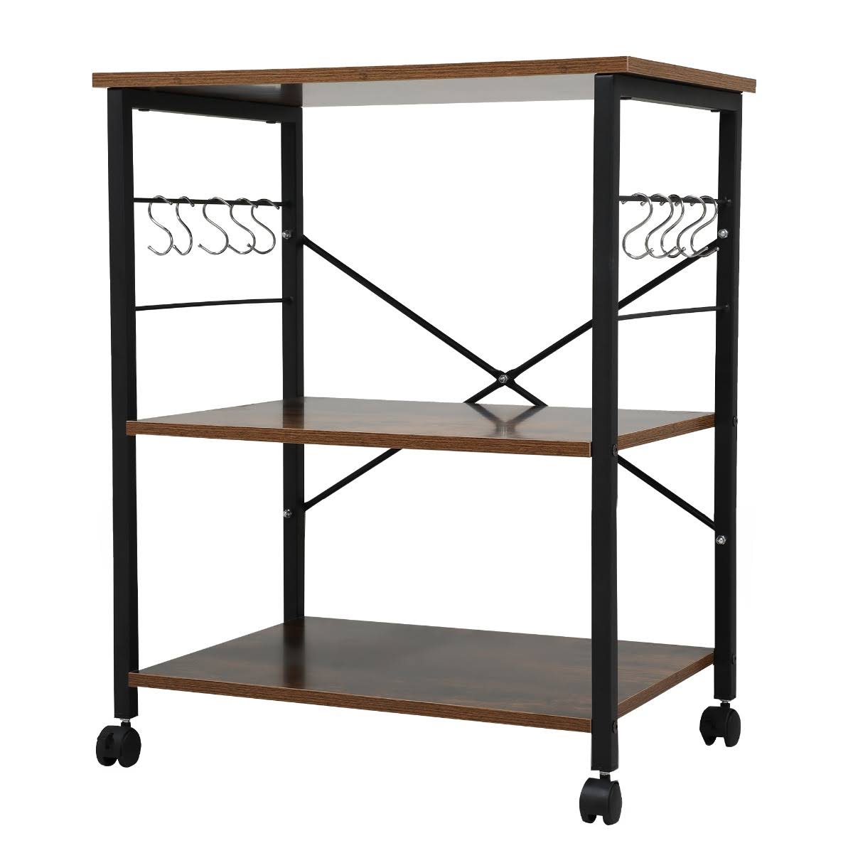 3-Tier Wood Kitchen Cart with Storage Space on Wheels Q800929