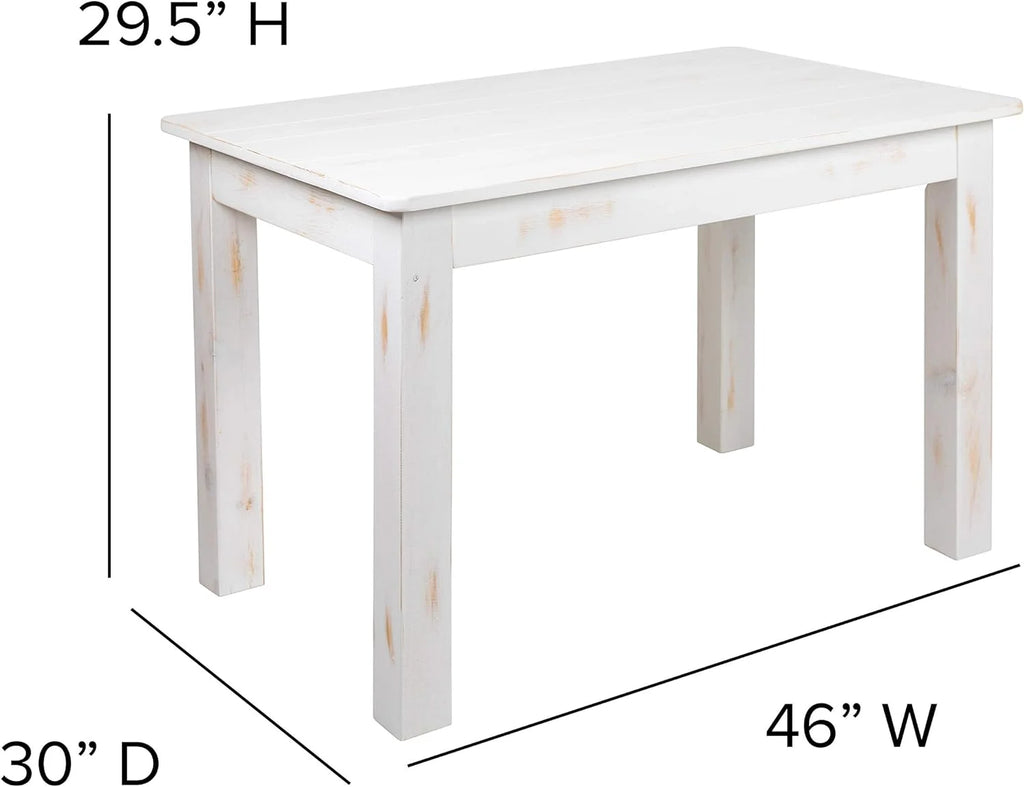 46" X 30" Rectangular Antique Rustic White Solid Pine Dining Table U92104