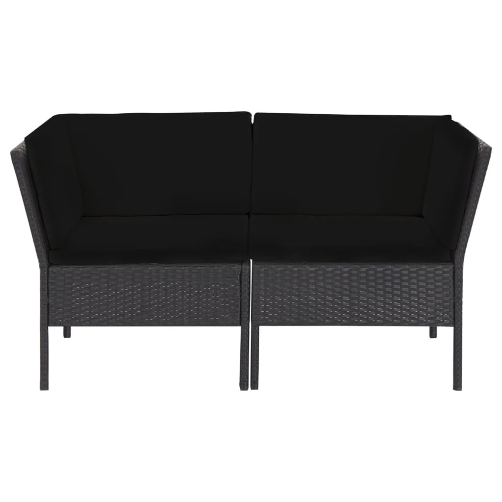 6 Piece Outdoor Conversation Set with 2 Corner 2 Middle Sofas Coffee Table Ottoman Black Poly Rattan Patio Sectional Set F788