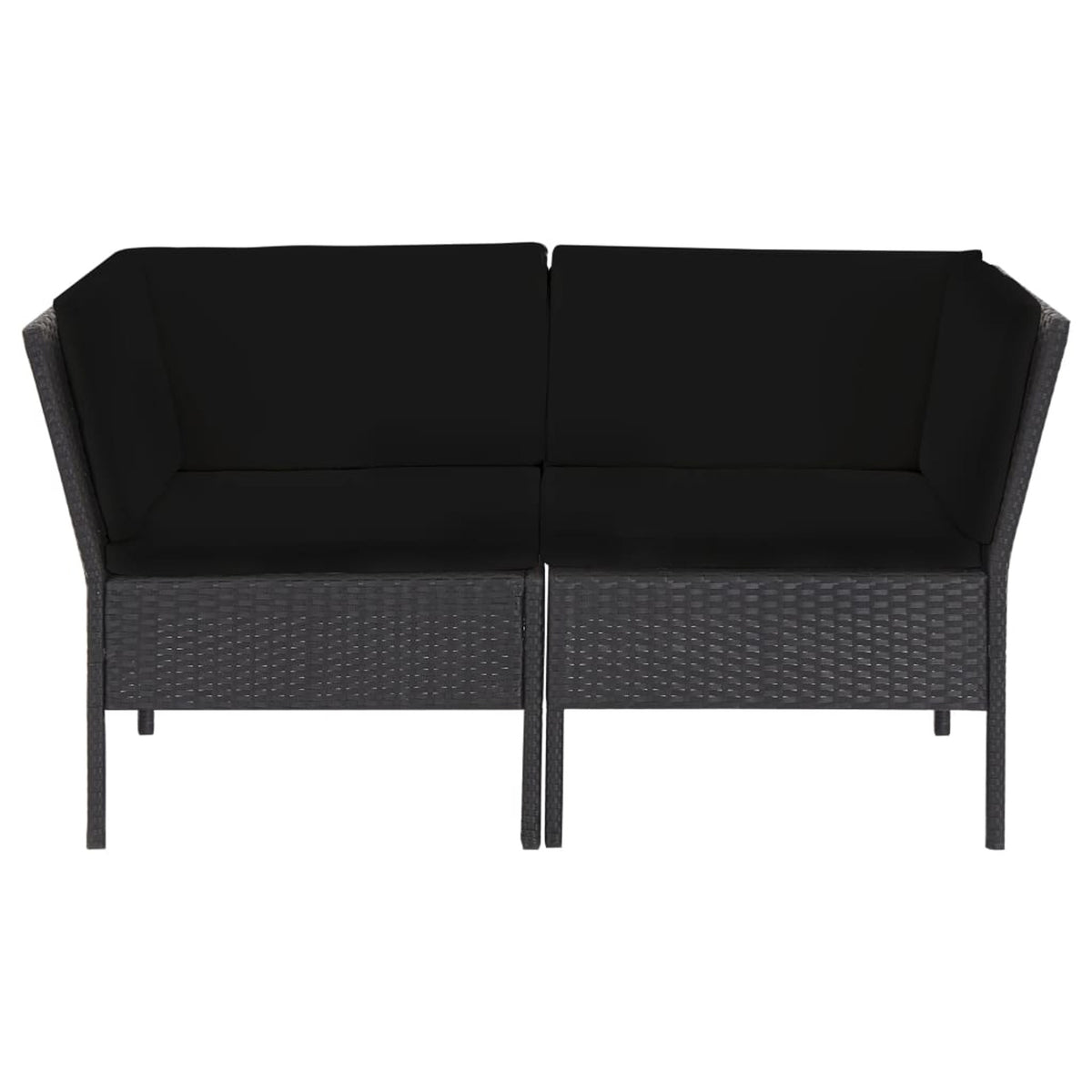 6 Piece Outdoor Conversation Set with 2 Corner 2 Middle Sofas Coffee Table Ottoman Black Poly Rattan Patio Sectional Set F788