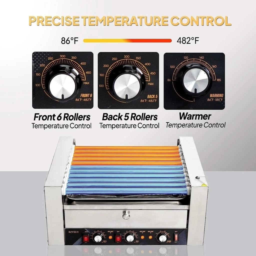 2000W 11 Rollers Hot Dog Roller Grill Cooker Machine with Bun Warmer G949481