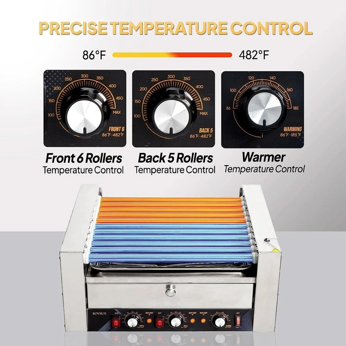 2000W 11 Rollers Hot Dog Roller Grill Cooker Machine with Bun Warmer G949481