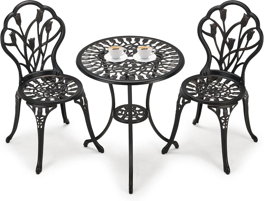 3-Piece Cast Aluminum Patio Bistro Set with Rust-Resistant Table and 2 Chairs O67574