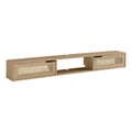 70" Oak Wood TV Stand with Rattan Doors W80999