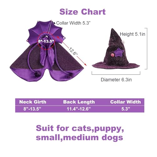 Purple Pet Costume with Cape and Witch Hat H346585