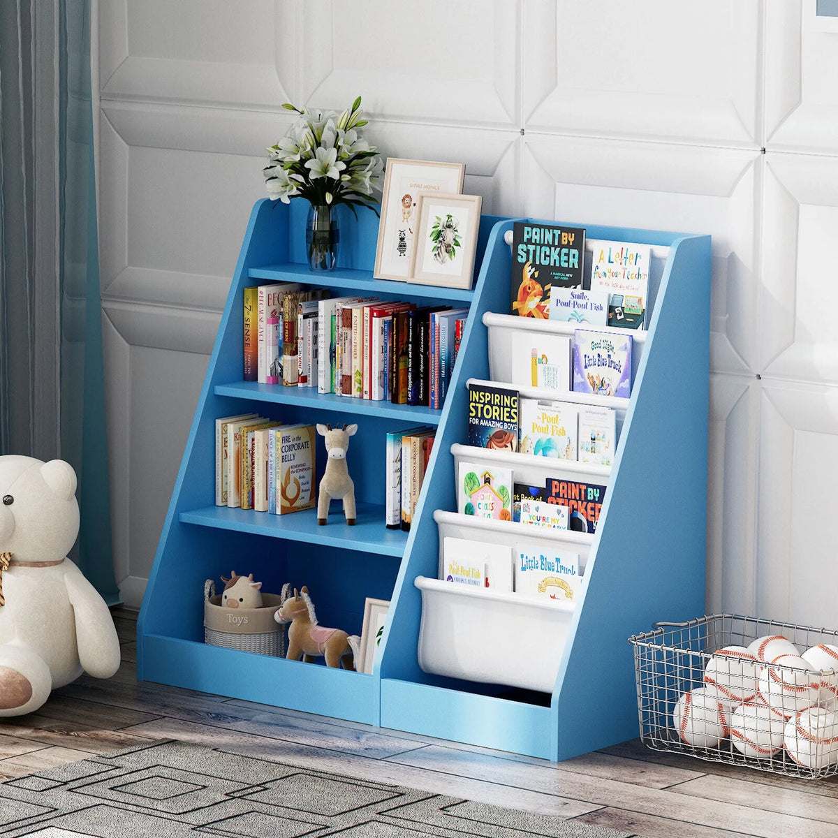 Blue 5-Layer Kids Wooden Bookshelf B174