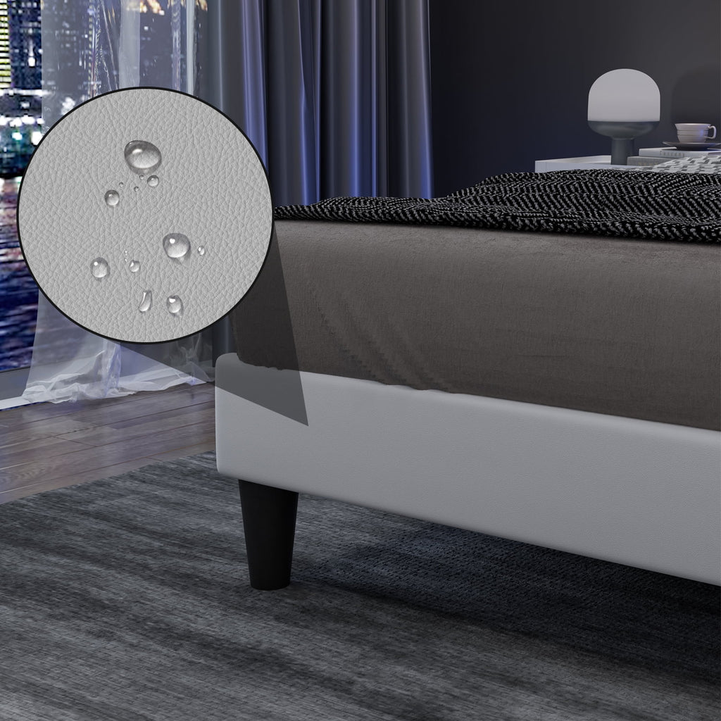 Full Size Led Upholstered Platform Bed Frame with PU Faux Leather Headboard I100