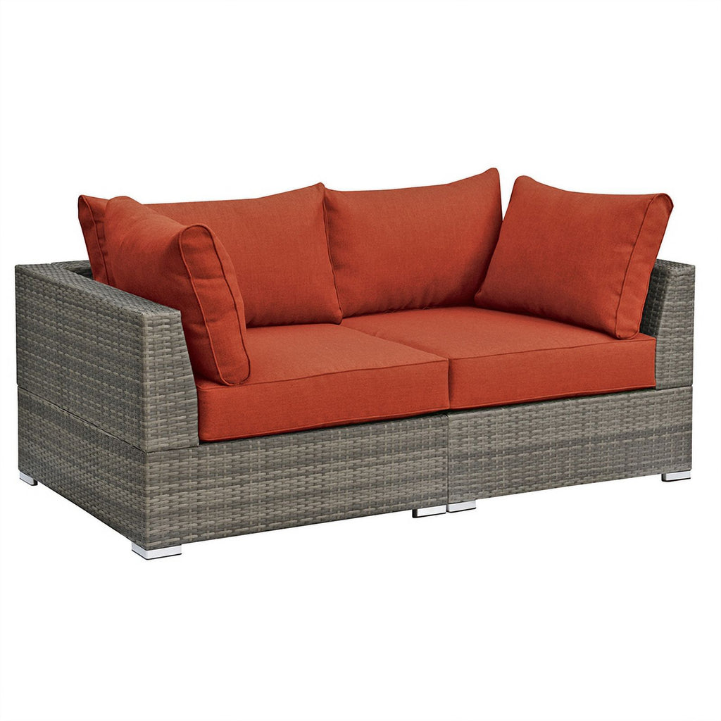Red Wicker-Fabric Outdoor Loveseat Two Piece M306597