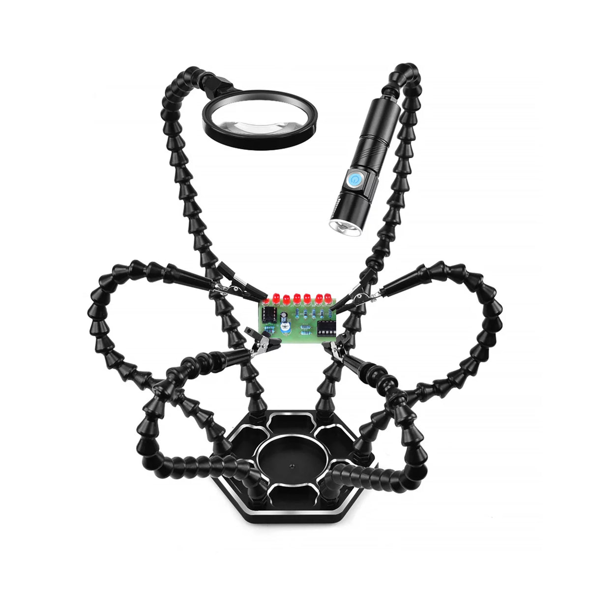 Soldering Third Hand PCB Tool with 6 Flexible Arms Black U86660