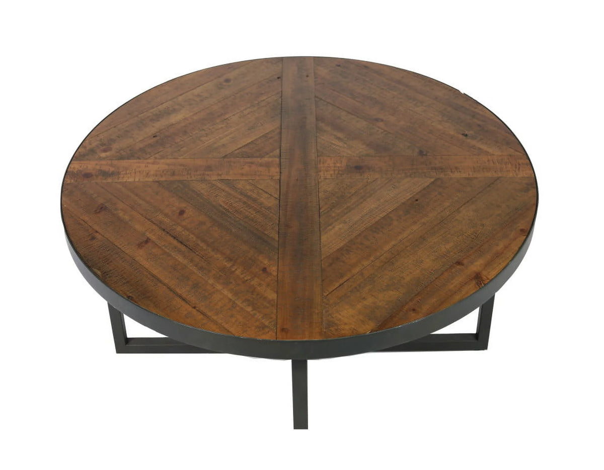 Antique Pine Round Coffee Table with X-Crossed Legs M3360