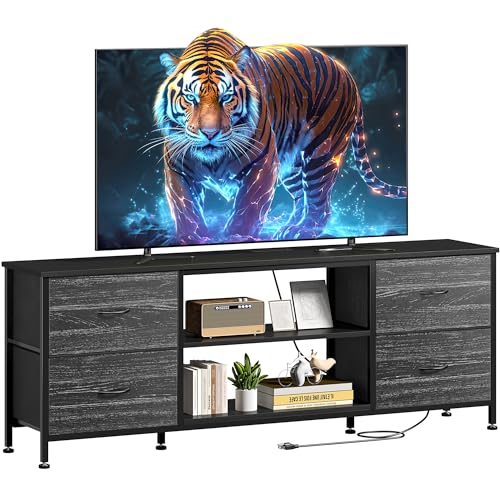 Black 4 Drawer TV Stand with Open Shelves K591885