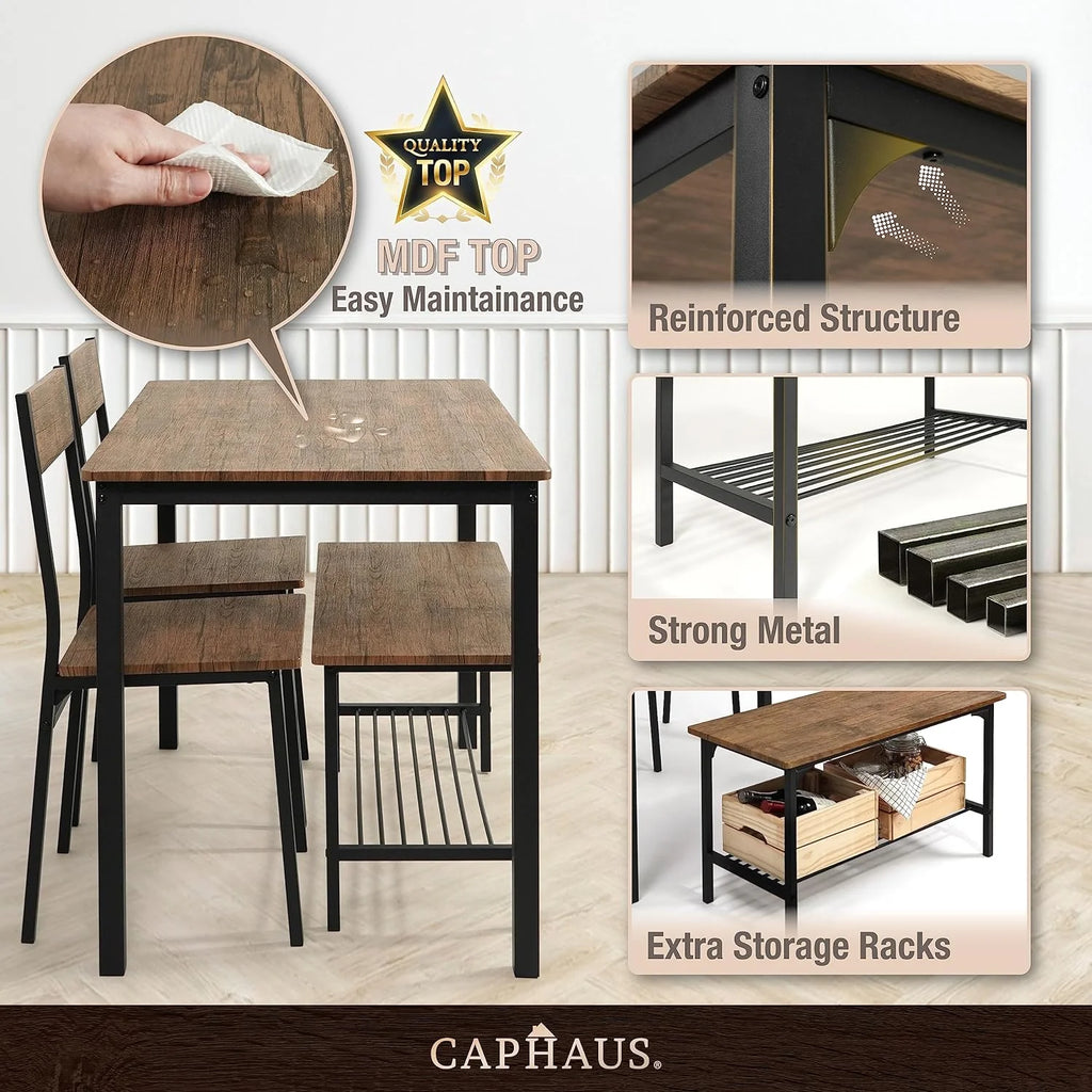 4 Pieces Dining Table Set with Bench and Chairs V461