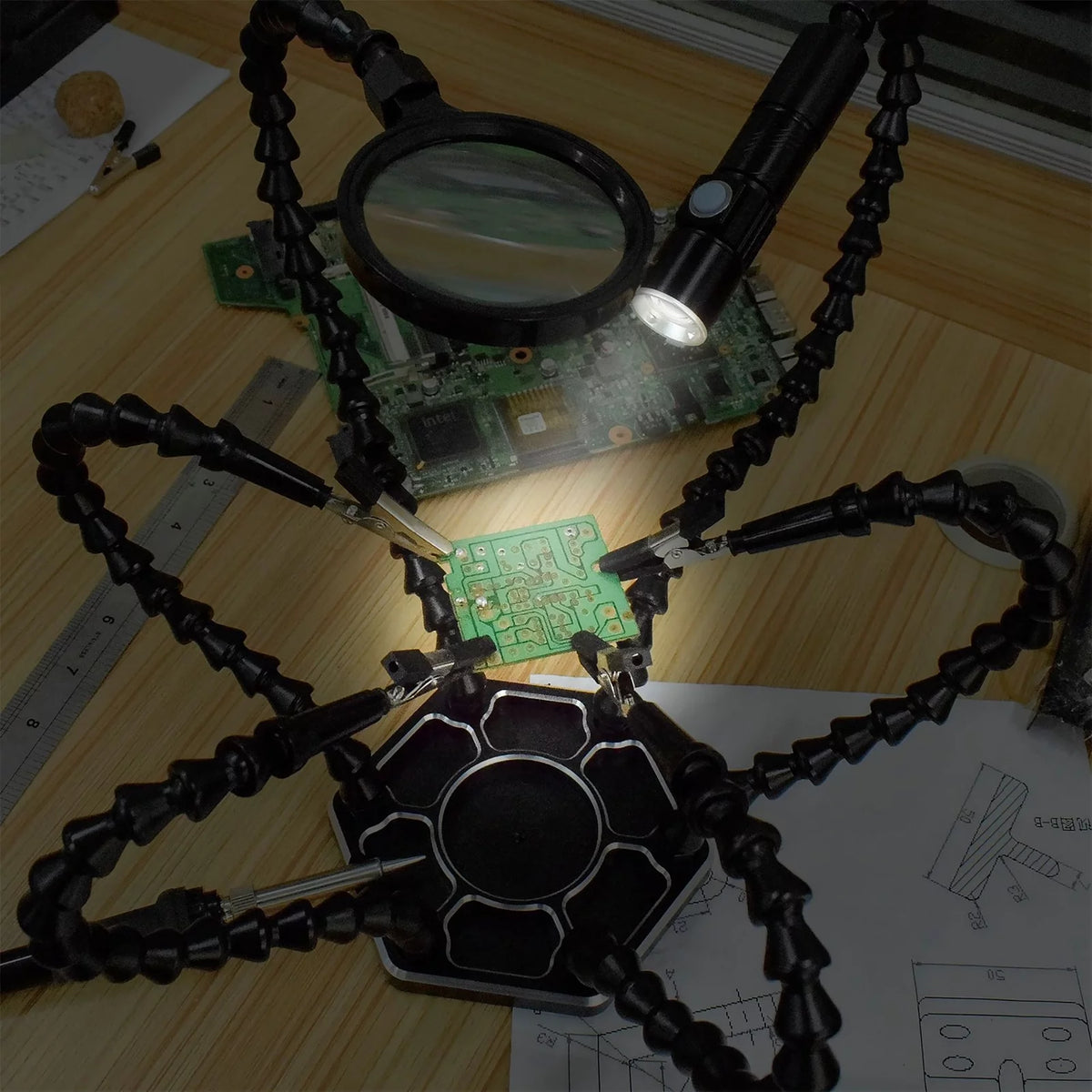 Soldering Third Hand PCB Tool with 6 Flexible Arms Black U86660