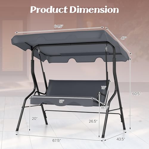 3 Person Porch Swing with Removable Cushion and Canopy X3968