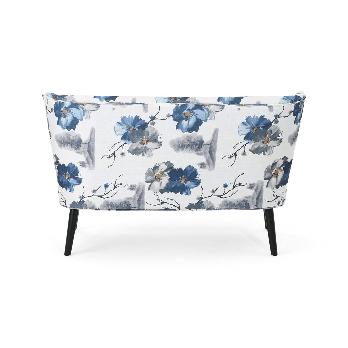 Navy Blue and Gray Floral Rectangular Settee G39400