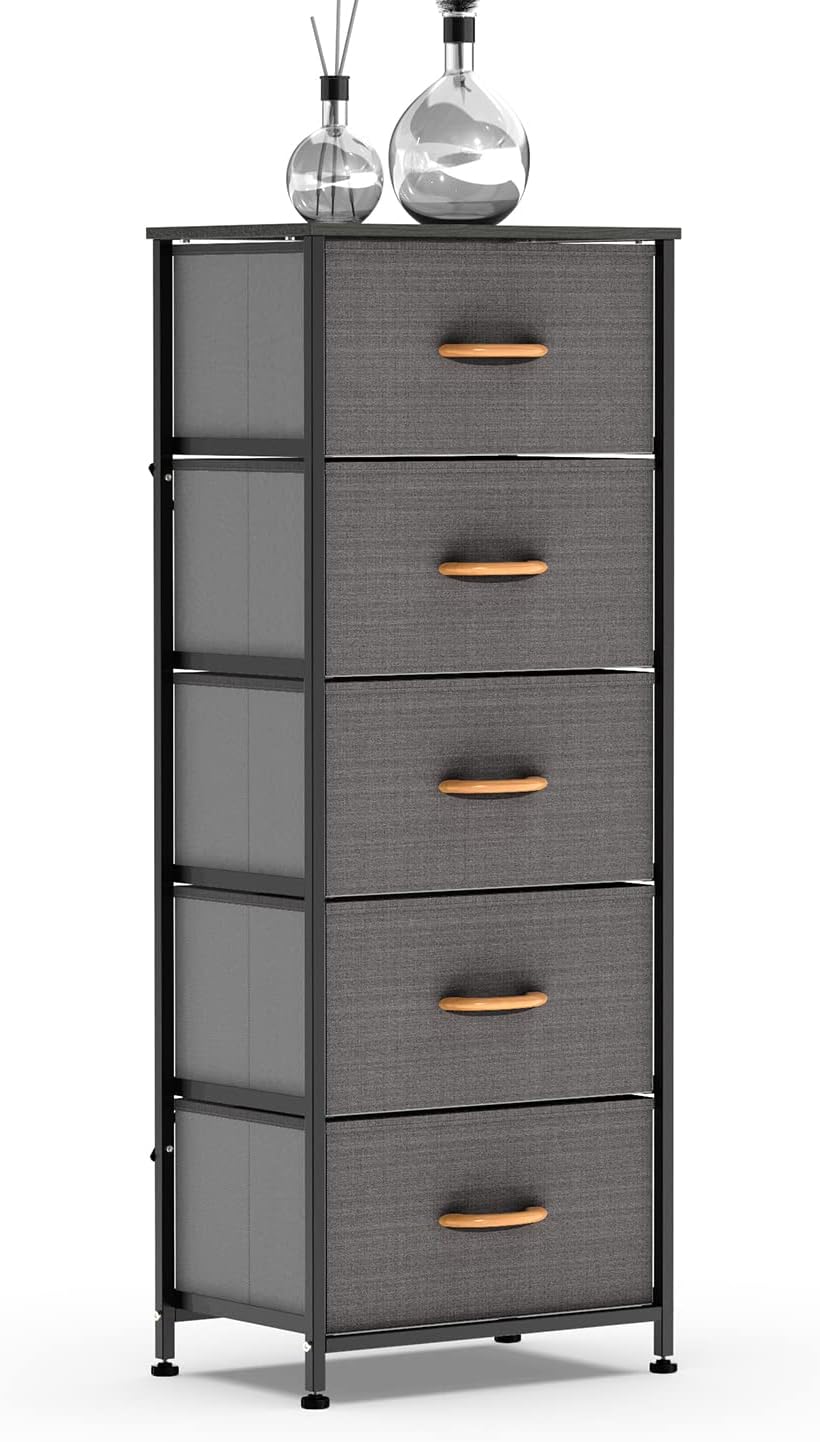Dark Gray 5 Drawer Fabric Dresser Tower S9643