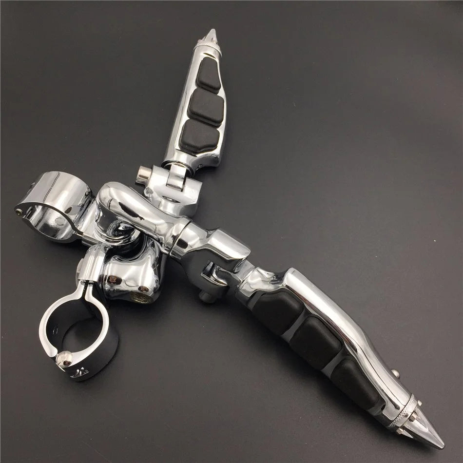 Chrome Angled Mounting Kit with Stiletto Shape Foot Peg Footrest For 1.25 inch Front Engine Guard Frame Tube U196