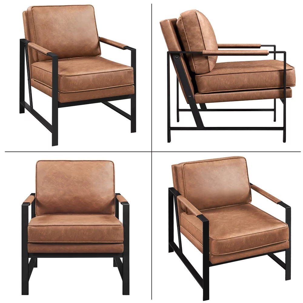 Light Brown Faux Leather Accent Chair with Metal Frame P936