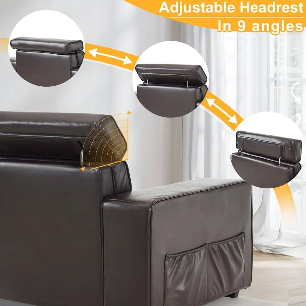 Retro PU Three-Seater Sofa Brown V7259