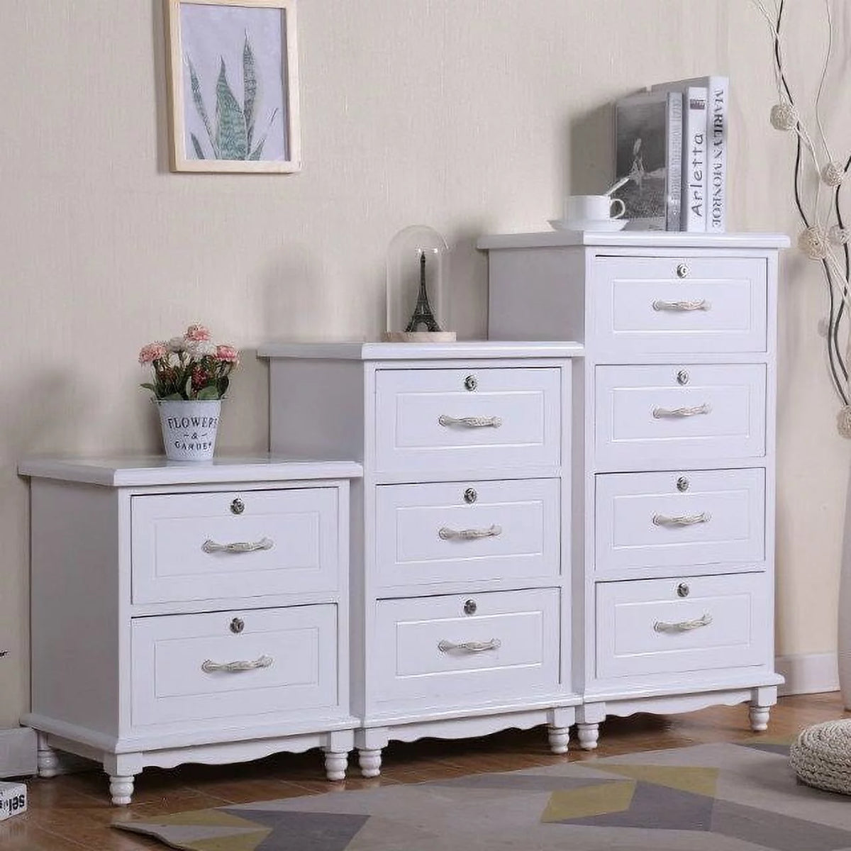 Set of 2 White Wood Nightstand with 2 Drawer V45699