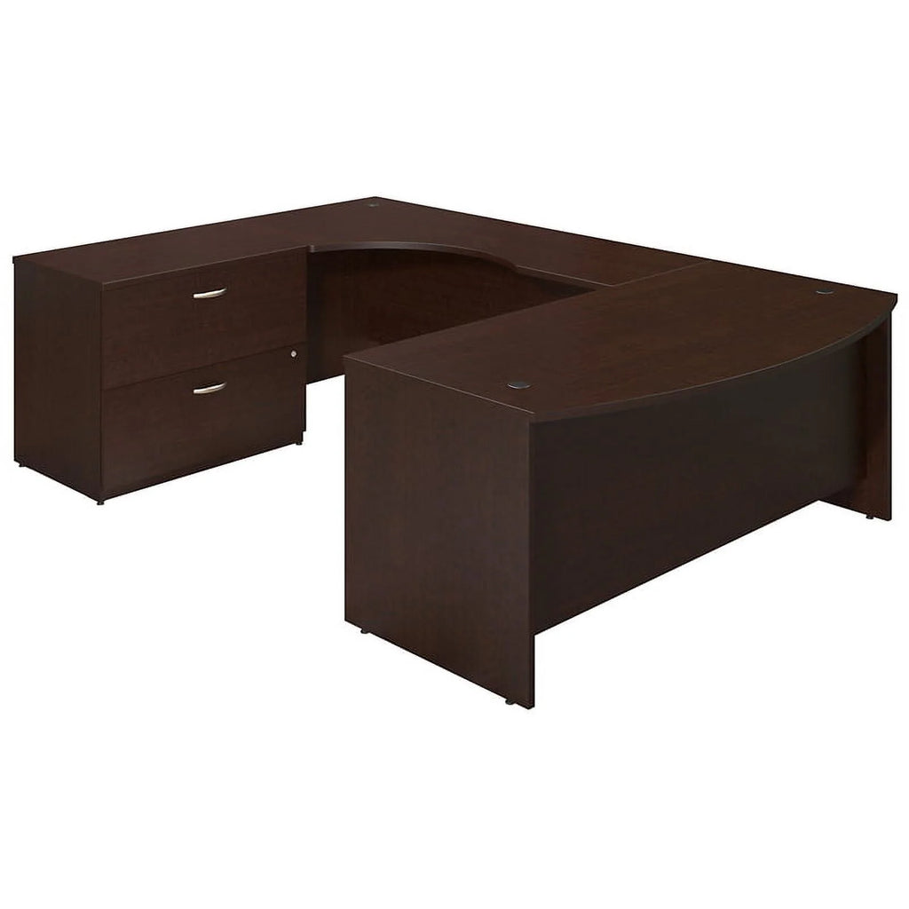 72W Bowfront U Station Desk with Lateral File in Cherry V55687