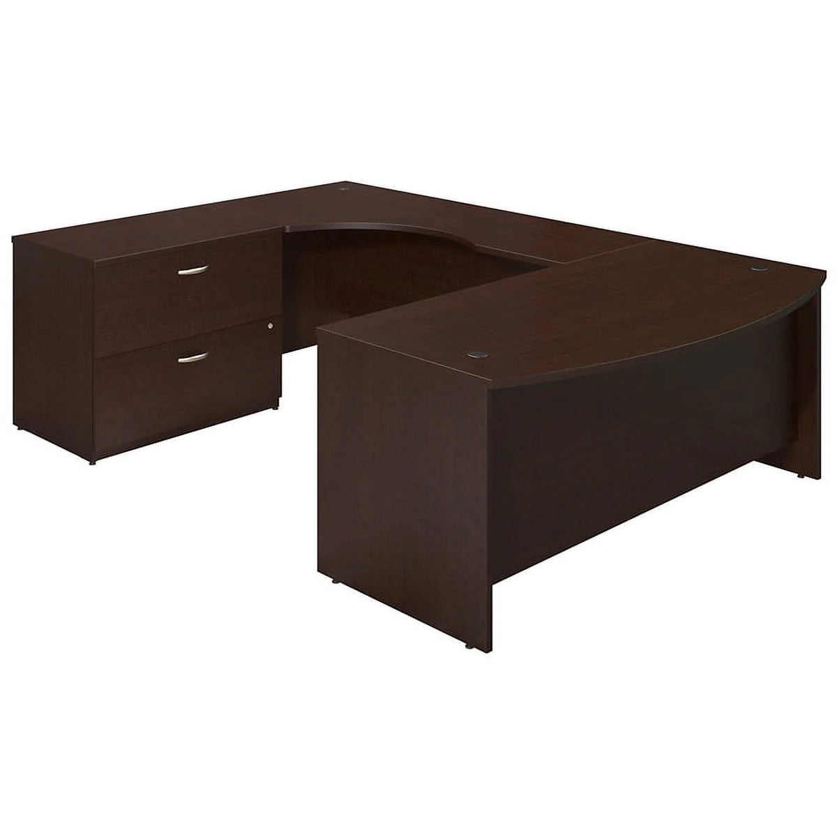 72W Bowfront U Station Desk with Lateral File in Cherry V55687