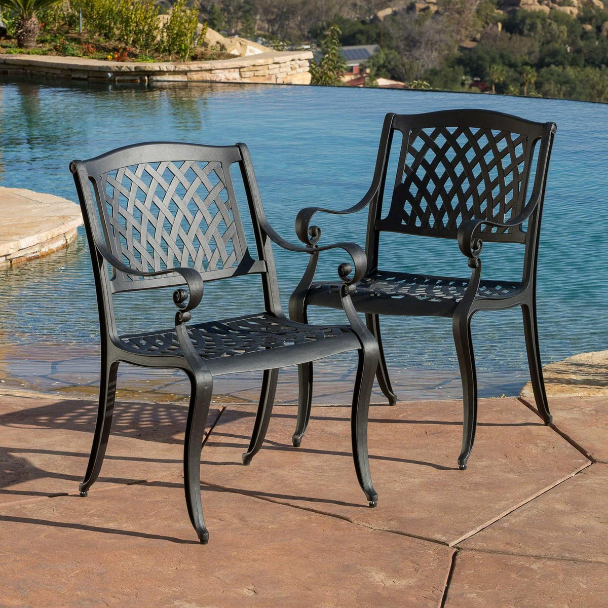 Black Sand Cast Aluminum Chairs 2-Pcs Set T563