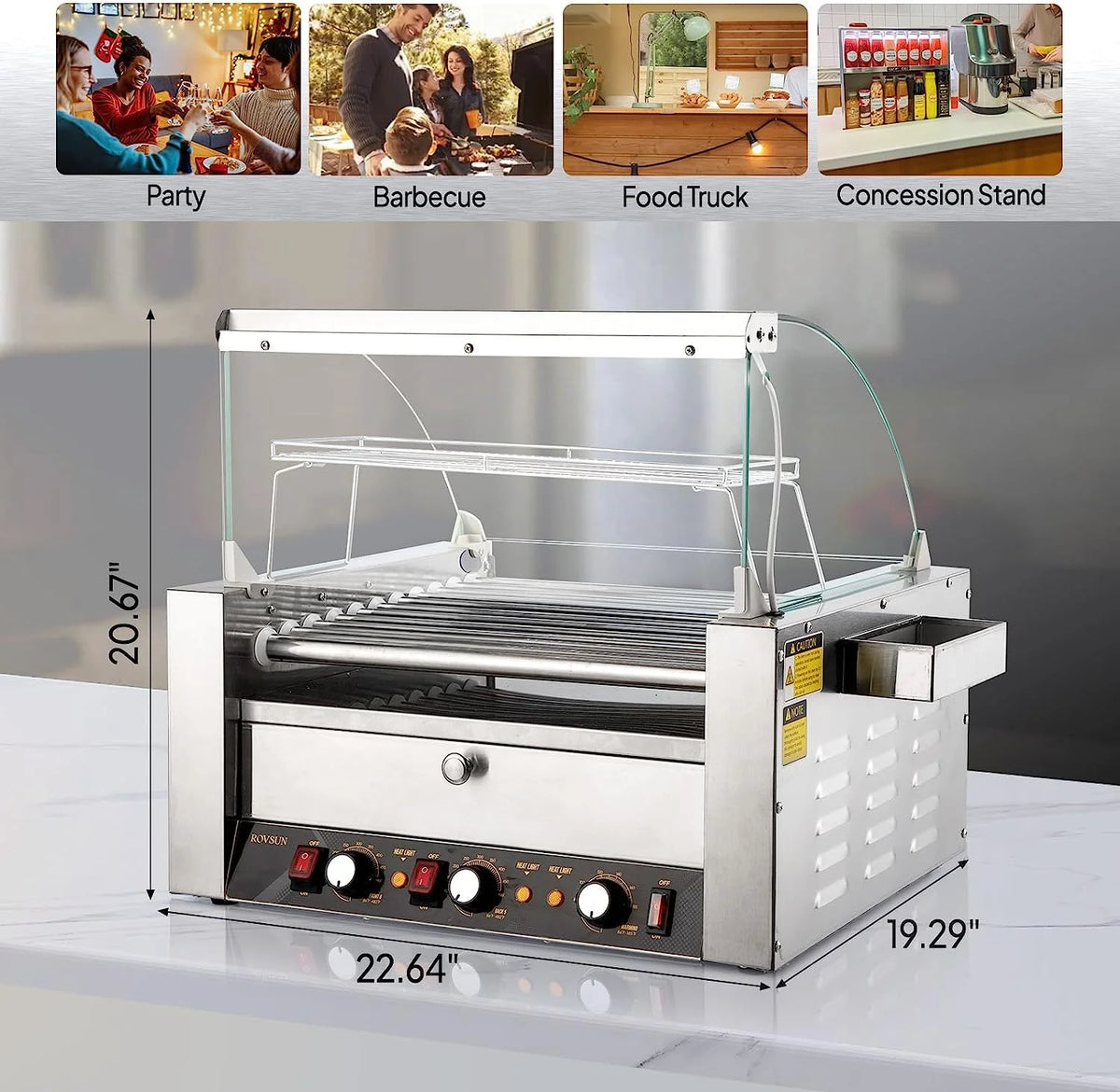 2000W 11 Rollers Hot Dog Roller Grill Cooker Machine with Bun Warmer G949481