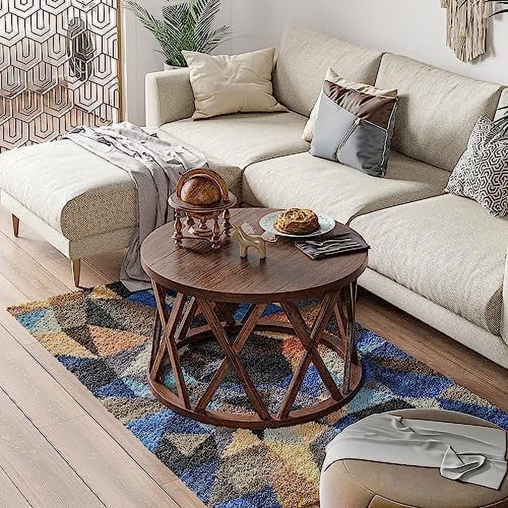 Round Wood Coffee Table with X-Motifs Legs L8097
