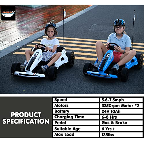 24V 10Ah Electric Go Kart with Drifting Function, 2WD Ride On Car, White G10220