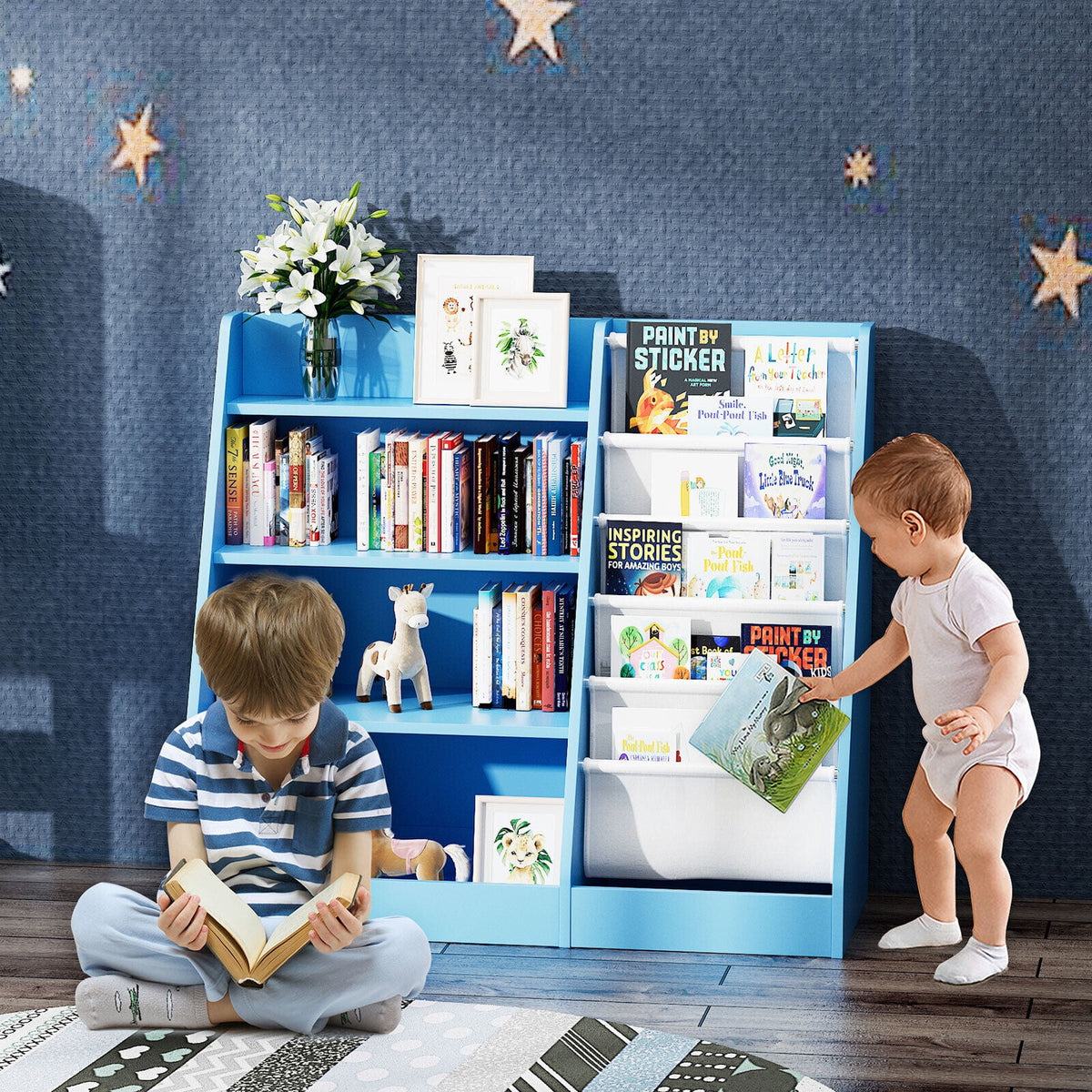 Blue 5-Layer Kids Wooden Bookshelf B174