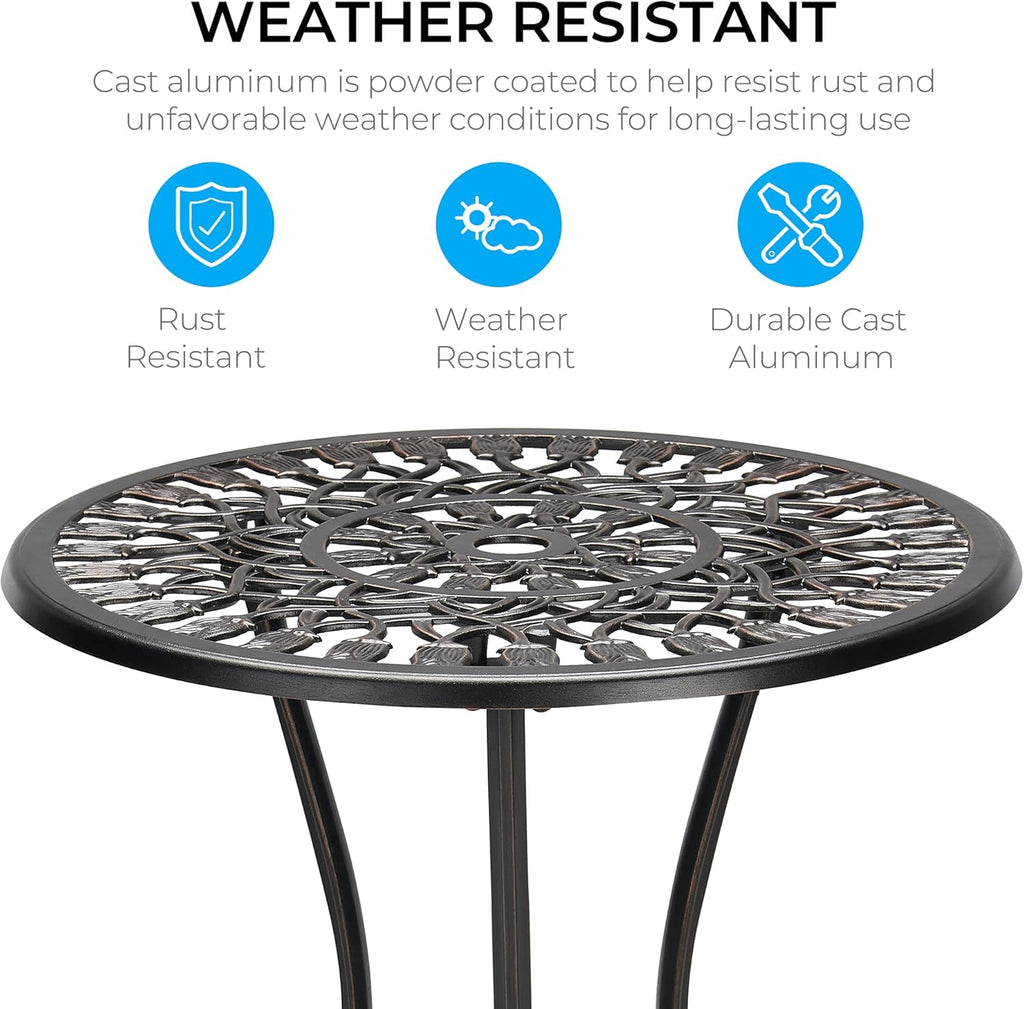 3-Piece Cast Aluminum Patio Bistro Set with Rust-Resistant Table and 2 Chairs O67574