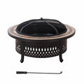 40 Inch Round Wood Burning Fire Pit with Steel Mesh Spark Screen and Ceramic Tile Tabletop R36821