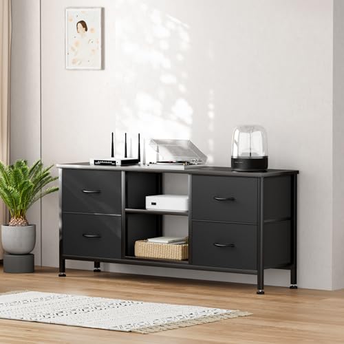 Black 4 Drawer TV Stand with Open Shelves K591885