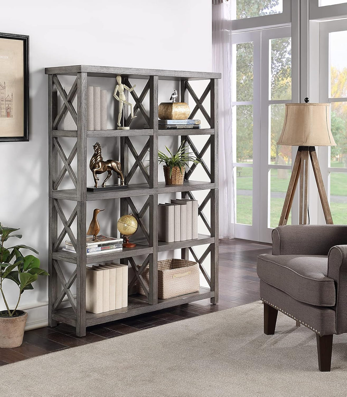 Rustic Ash Gray Tall Bookcase K5444