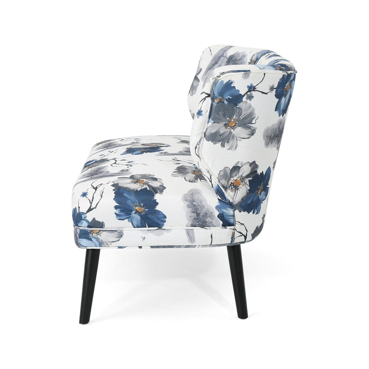Navy Blue and Gray Floral Rectangular Settee G39400