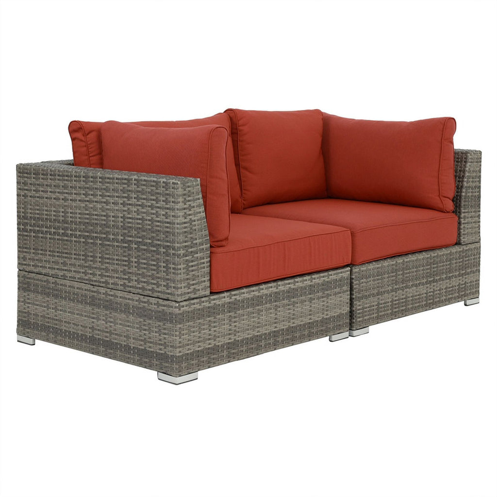 Red Wicker-Fabric Outdoor Loveseat Two Piece M306597
