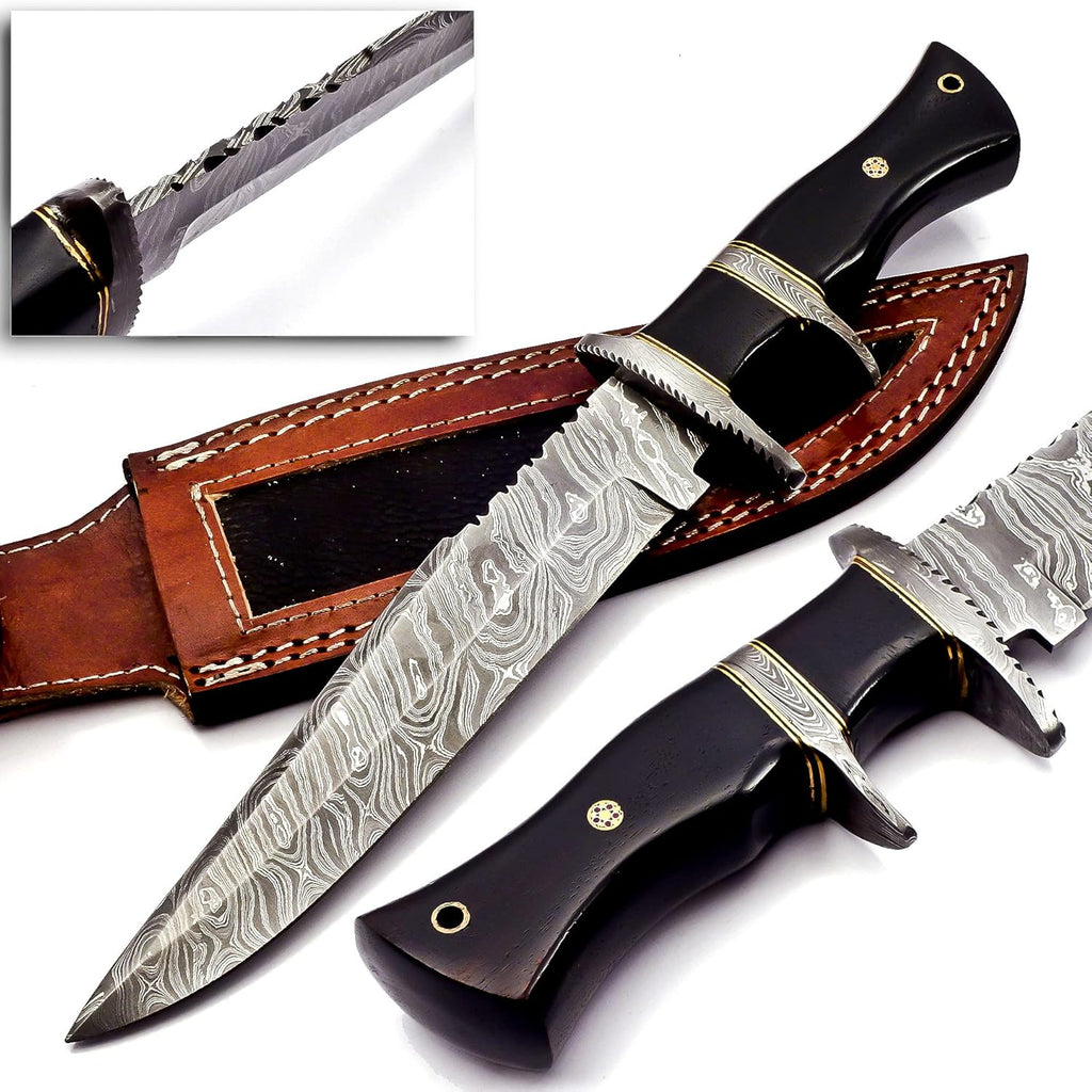 Damascus Steel Bowie Knife with Camel Bone Handle D3360