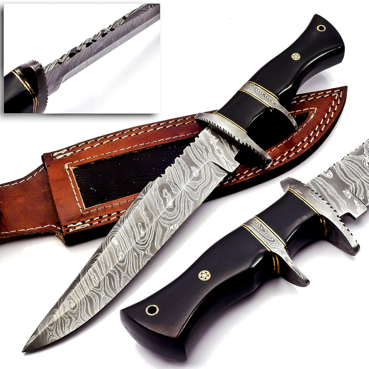 Damascus Steel Bowie Knife with Camel Bone Handle D3360
